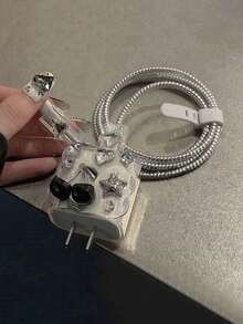 5个3D波浪樱桃星硅胶保护套/保护壳，兼容苹果18W/20W充电线 - 彩色 - 查看 2