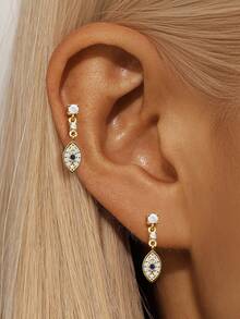 1件装 925纯银恶魔之眼平底耳钉 耳骨耳廓穿孔精美饰品 适合日常佩戴 婚礼派对 订婚 周年纪念 情人节 - 金色 - 查看 3