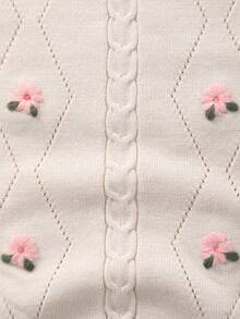 Baby Girls' Floral Embroidery Pattern Breathable Knit Short Sleeve Romper, Summer - Beige - View 7