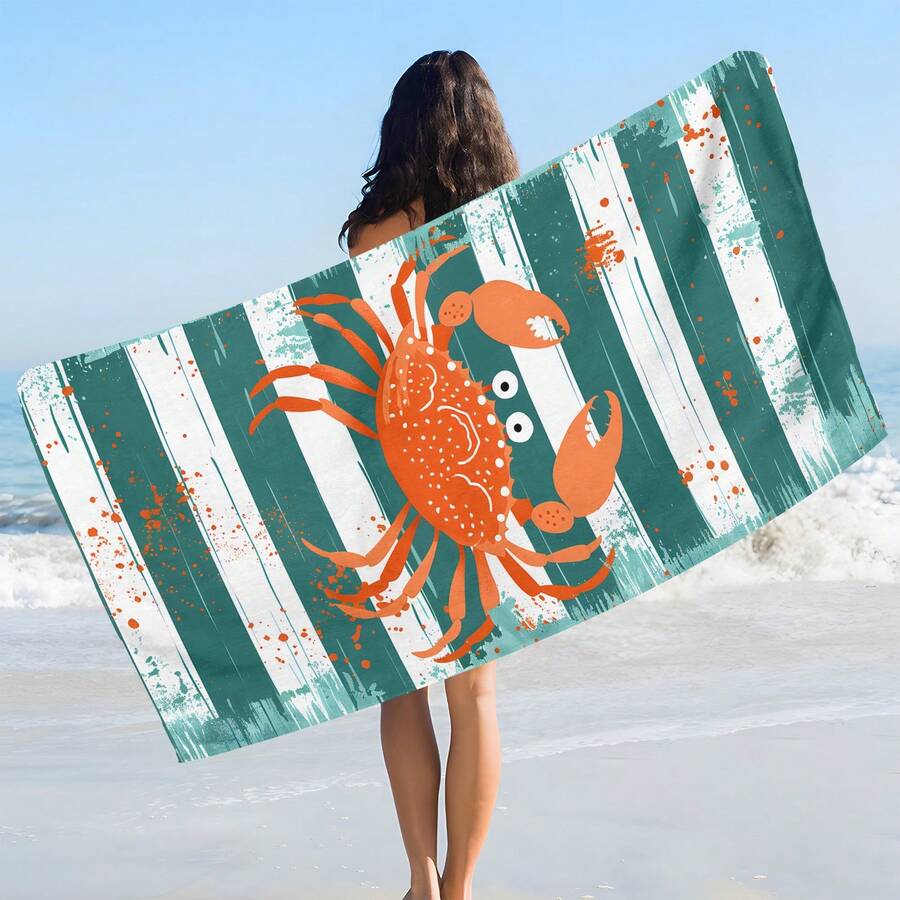 1 szt. Ręcznik plażowy z nadrukiem kraba, miękki, wygodny i lekki, odpowiedni do podróży, pływania, nurkowania, surfingu, jogi, kempingu, akcesoriów plażowych - SSTJ11542 - Zobacz 1