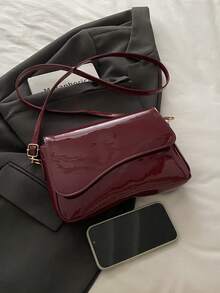A Minimalist Retro Square Bag With Flap Opening, Adjustable Shoulder Strap And Lightweight Crossbody Bag In Solid Colour. Suitable For Ladies Daily Life Casual And Student Use - Burgundy - View 4