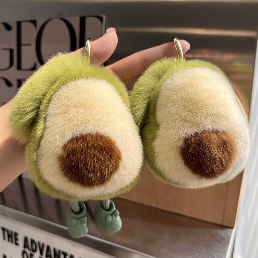 Cute Avocado Plush Pendant, Faux Rabbit Fur Material, Ins Style Backpack Car Decor, Adorable Fruit Design Creative Small Gift, Green Little Feet Design, Holiday Gift