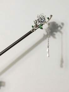 1件蝴蝶、月亮、星星、牡丹、三叶草、小鸟、植物印花休闲波西米亚复古优雅木质发簪，汉服发饰，简约新款中式发夹，适合所有季节，可作发髻延长器，发型设计发夹 - 彩色 - 查看 4