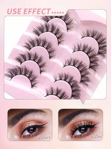 ENCHUW 5对装全条假睫毛，自然柔软，轻盈交叉假睫毛，日常佩戴仿貂毛假睫毛，条状假睫毛，假睫毛，假睫毛 - 黑色 - 查看 4