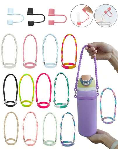Asa de botella de agua de silicona con pajita flexible, correa portadora de botella de agua de silicona con anillo de sujeción, cordón antiperder portátil para botellas de mujer para exteriores, correa universal portadora para botellas de agua de deporte y viaje, anillo elástico de silicona para taza, soporte con correa de mano, accesorios de taza seguros y duraderos, ideal para exteriores, gimnasio, senderismo y caminata, asa de botella de agua, correa de transporte con estilo, regalo familiar perfecto