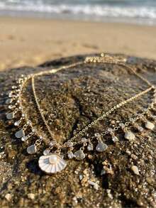 1pc Summer Beach Shell & Rhinestone Waist Chain, Women's Fashion Body Jewelry, Suitable For Street, Party And Beach Accessories - Gold - View 2