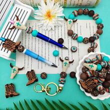 25pcs Western Cowgirl Style Silicone Beads, Including Cool Girl, Boot Shaped Designs, Colorful Silicone Beads, Decorative Beads, Loose Silicone Beads, For Crafts, Pen Decorations - Retro Denim Series - View 7