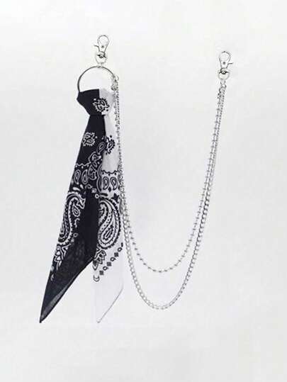 1条佩斯利印花双层嘻哈风腰带，街头时尚男士配饰，生日礼物，返校装饰，Y2K哥特风链条牛仔裤配饰，哥特风首饰，返校必备单品