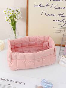 1pc Solid Color Plaid Quilted Pattern Baby Diaper Storage Basket, Diaper Changing Bag, Large Capacity Multi-Functional Baby Diaper Storage Basket, Baby Socks & Clothes Storage Basket - Multicolor - View 16