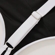 OMKAGI Women's High-Neck Tummy Control Shapewear Swimsuit  Backless Tie Strap Stylish Simple And Essential Summer One Piece Swimwear - 黑色 - 查看 5