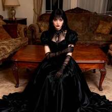 Mes Ves  Women 27.5'' Black Seer Ves Mes Tulle Opera Ce Costume Party Wedding Elbow Lengt Ve  Wedding Idal - 如圖 - 查看 3