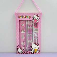 SANRIO 6pcs/Set Hello Kitty Cartoon Ruler, Pencil Sharpener, Eraser, Notebook Stationery Set, Creative Drawing & Office Supplies, Kitty Cat Stationery Gift Set (Some Accessories May Be Random) (Packaging Design Is Random) - Multicolor - View 7