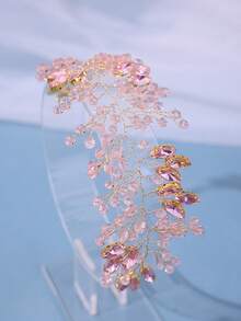 Accesorio para el cabello con cristal en forma de lágrima de color rosa bohemio para novias y damas de honor - Rosa - Ver 3