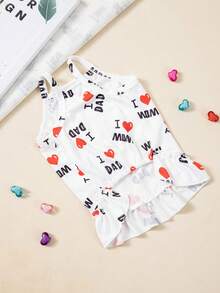 Đầm hai dây in chữ "Con yêu mẹ" dành cho chó cưng nhân Ngày của Mẹ, trang phục thường ngày thoải mái cho chó nhỏ, mùa xuân/hè. - trắng - Xem 3