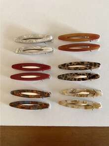 2pcs/Set Acetate Geometric Hollow Oval Hair Clips, Side Bangs Clips, Women Hair Accessories - Multicolor - View 11