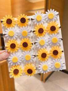 20pcs Sunflower & Daisy Hair Clips, Bright Yellow And Pure White Petals Mixed, Perfect For Beach, Graduation, Afternoon Tea, Bestie Gift, Mother's Day, Teacher's Day, Garden Party, Detailed Classic Sunflower & Daisy Design - Multicolor - View 2