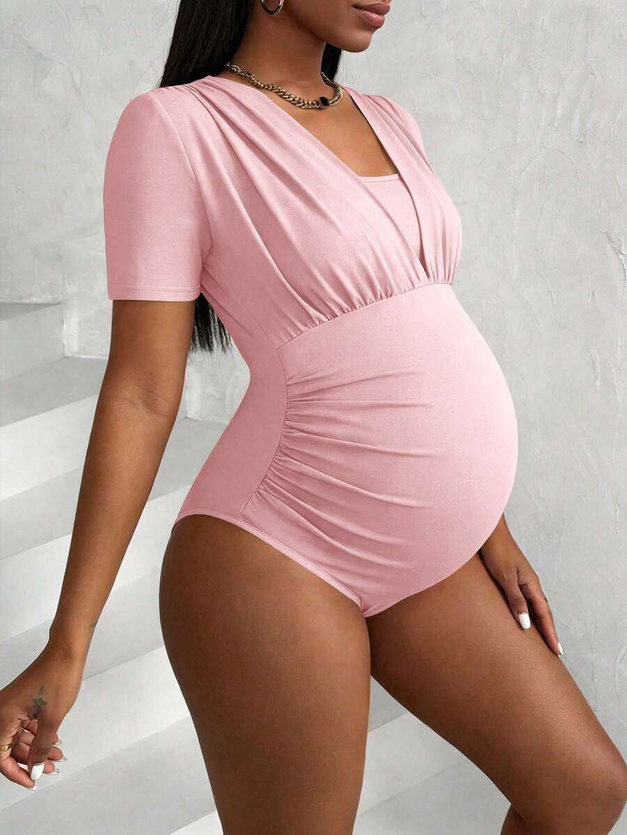 Parara Maternity Sexy Bodysuit, Fashionable Design Ins Style Versatile Comfortable Maternity Wear, High Elasticity Fabric, Suitable For Pregnancy Pink - Pink - View 1