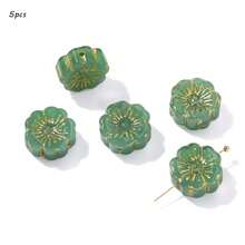 14毫米镀金梅花捷克玻璃珠，中心带孔，五瓣花瓣，DIY手工串珠手链，发夹材料 - 彩色 - 查看 22