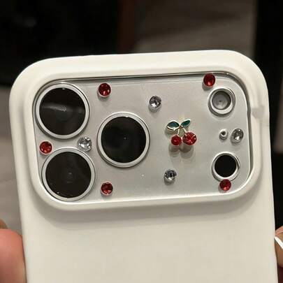 Miếng dán bảo vệ ống kính camera trong suốt hình quả anh đào lấp lánh sang trọng cho iPhone 17 Pro Max/17 Pro, kính cường lực trong suốt, phụ kiện dành cho nữ.