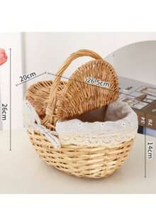 1pc Handmade Picnic Basket, Natural Wicker Basket, Rustic Style Wicker Picnic Basket Gift Basket With Lid, Handle And Lining, Suitable For Picnic, Party And BBQ, Basket, Woven Basket, Wicker Basket, Gift Basket, Wicker Basket, Picnic, Basket With Handle - A - View 11