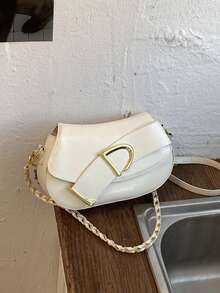 非主流链条马鞍包，女士今年新款，百搭奢华小众高端质感斜挎小包 - 白色 - 查看 5