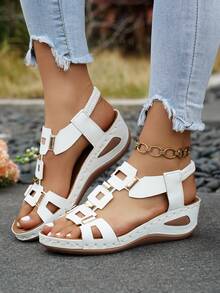 Giày sandal đế xuồng buộc dây thoải mái dành cho nữ cỡ lớn. - trắng - Xem 4