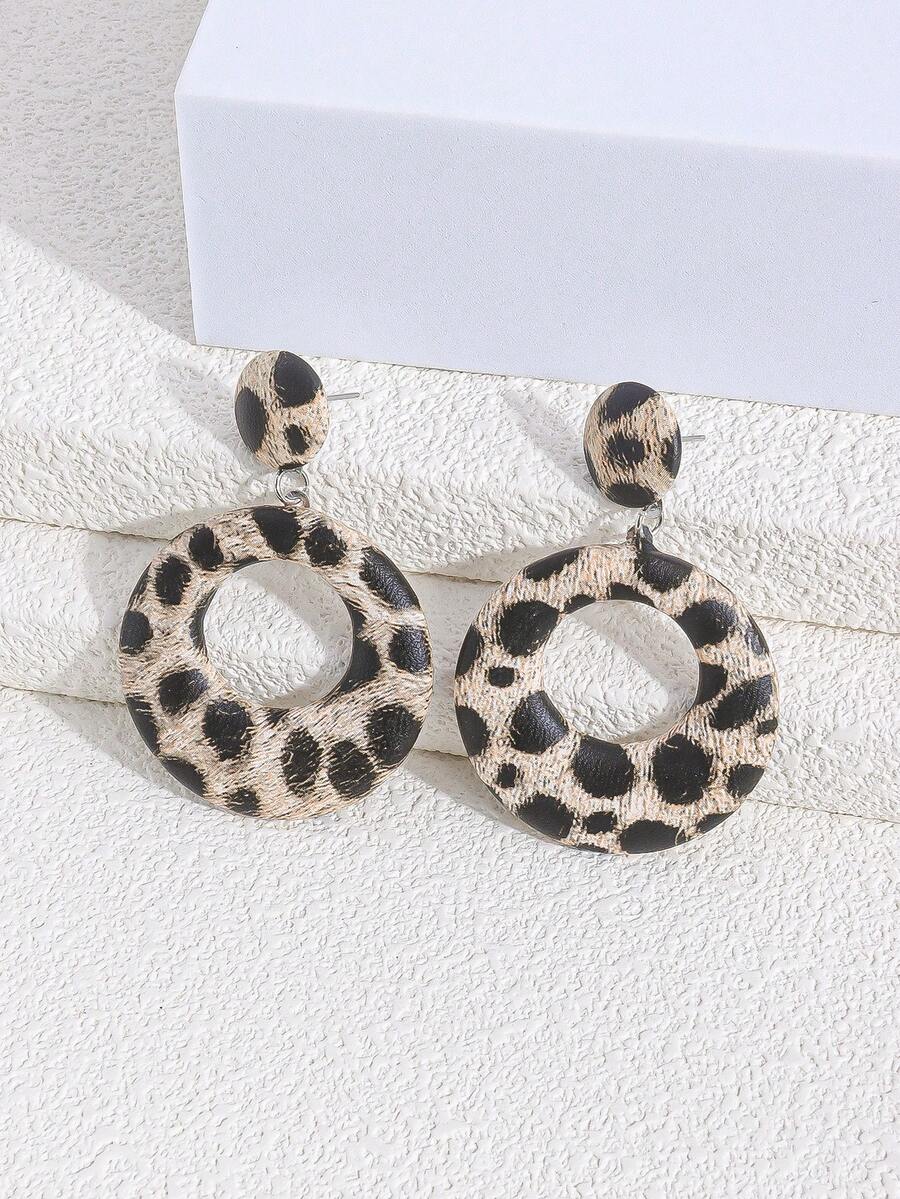 1 Pair Leopard Print Dangle Earrings - Multicolor - View 1