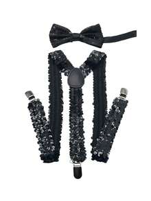 1SET Men's Sequin Bow Tie, Tie, And Suspenders Three Pieces Set, Apparel Accessories Combination Set - Multicolor - View 3