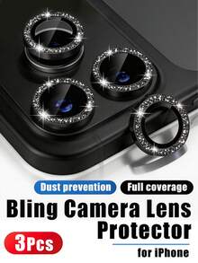 3 pièces Protecteur d'objectif de caméra en verre trempé 9H avec anneau décoratif en métal et strass en alliage, compatible avec iPhone 17 Pro Max/17 Pro/17 Air/17/16 Pro Max/16 Pro/16/16E/15 Pro Max/15 Pro/15 Plus/15/14 Pro Max/14 Pro/14 Plus/14/13/12/11, accessoires de téléphone, convient pour les coques de téléphone, excellent cadeau pour la famille et les amis, cadeau pour la fête des mères, anniversaire - Noir - Voir 11