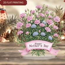 1pc 2D Acrylic Carnation Decor, Suitable For Office, Bedroom And Living Room, Mother's Day And Birthday Creative Gift, Multifunctional Floral Decoration With Stand - Style a - View 3