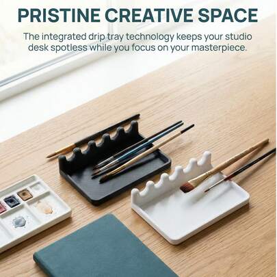 Portable Brush Holder With Drip Tray, Front Tray Design For Easy Cleaning, Prevents Desk Stains, Convenient To Carry, Space-Saving, Suitable For Watercolor, Acrylic, Oil Painting Brushes, Art Studio Supplies
