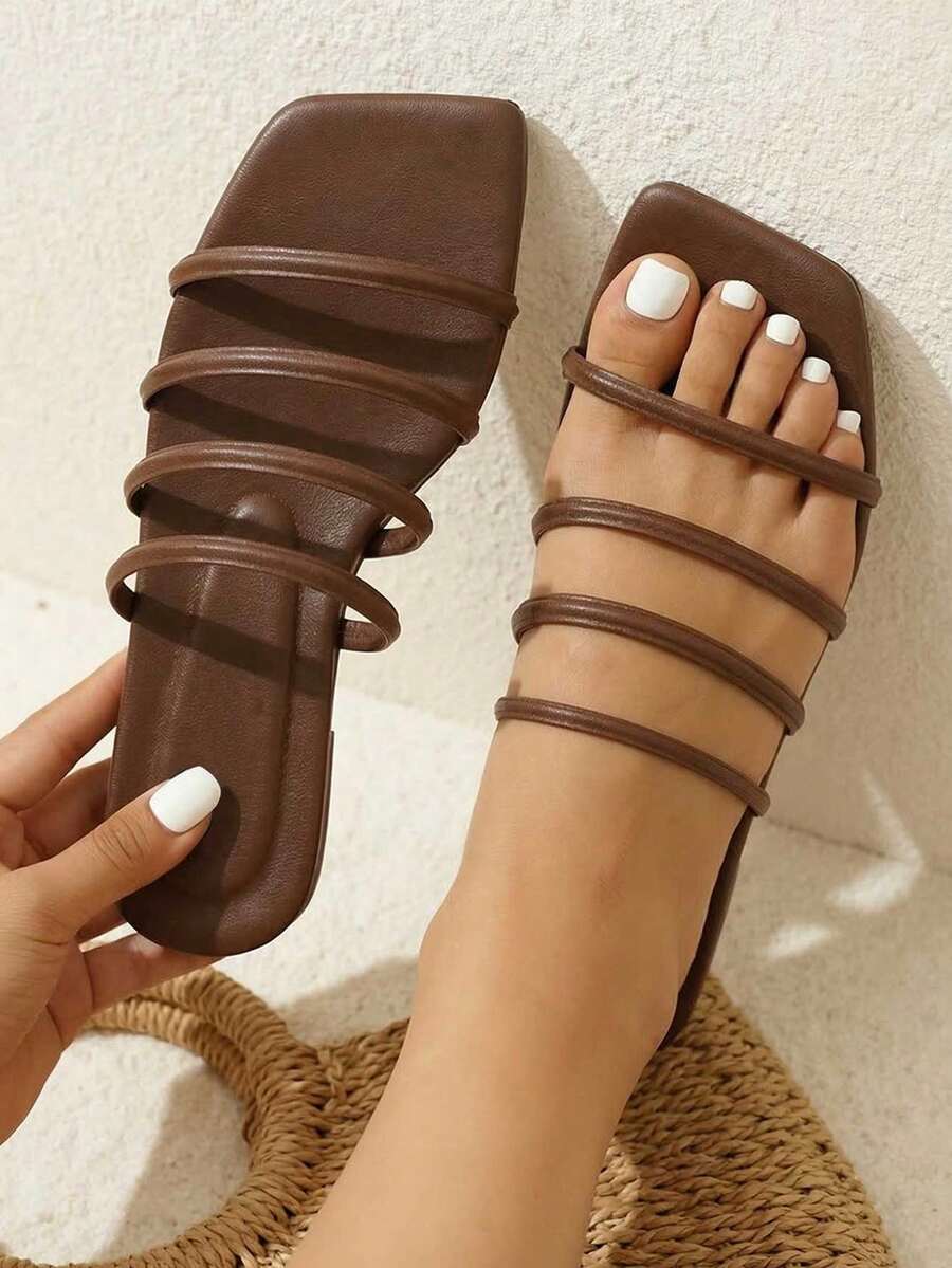 planare New Women's Fashionable Casual Summer Vacation Style Brown Flat Slide Sandals, Suitable For Daily Commute, Beach, And Other Summer Outfits - Brown - View 1