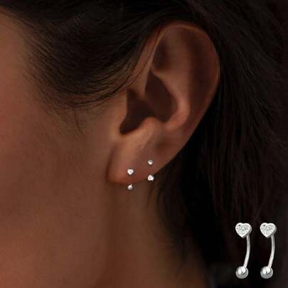 1件925纯银心形耳环 - 简约百搭正面佩戴耳环