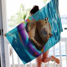 1pc Capybara Print Beach Towel, Soft Comfortable Lightweight Beach Towel, Suitable For Travel, Swimming, Diving, Surfing, Yoga, Camping, Beach Accessories - SSTJ11690 - View 2