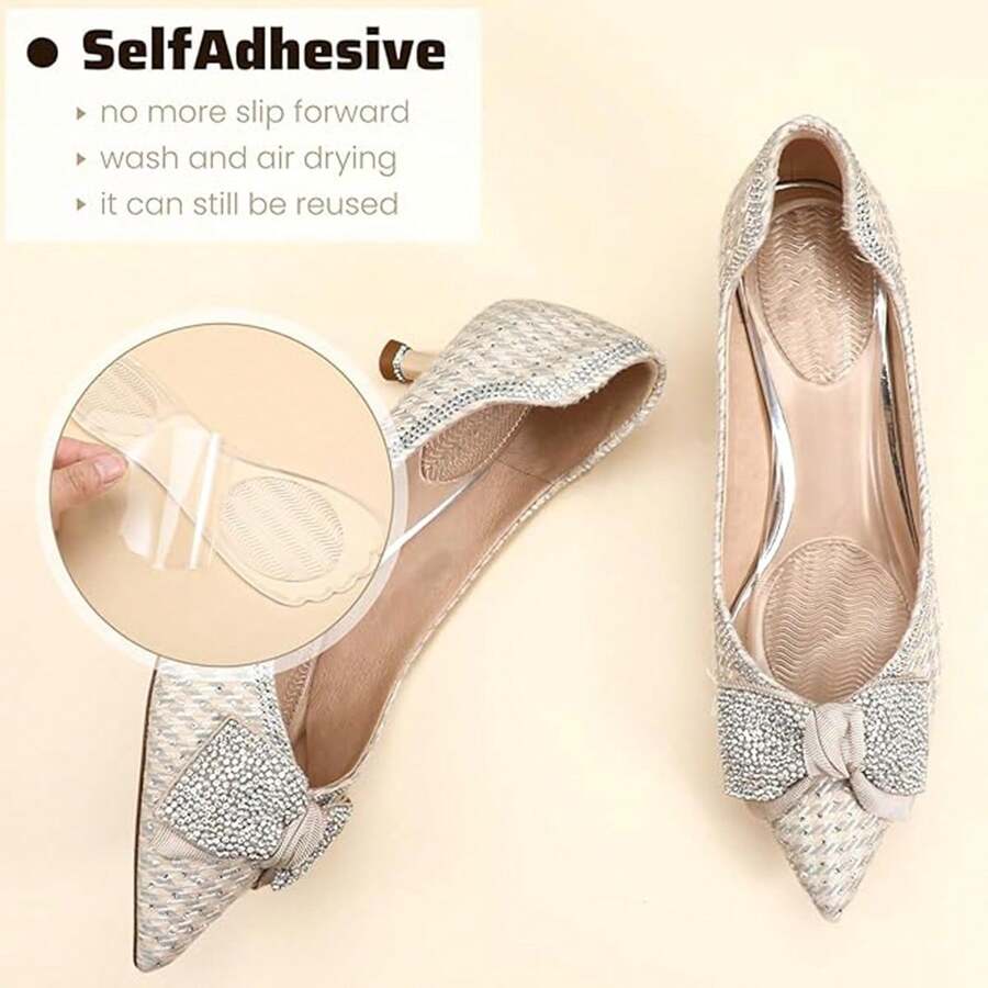 2片装女士凝胶鞋垫，高跟鞋缓冲垫，防滑鞋跟贴（有助于分散重量），适用于高跟鞋、凉鞋、平底鞋、靴子和乐福鞋 - 無色 - 查看 1