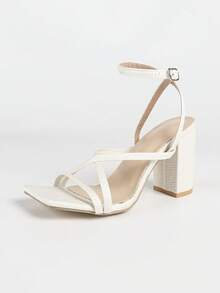 Women's White Square Toe Chunky Heel High Heels, Comfortable Versatile Commuting Shoes, Minimalist Elegant Design Lengthens Legs - White - View 2