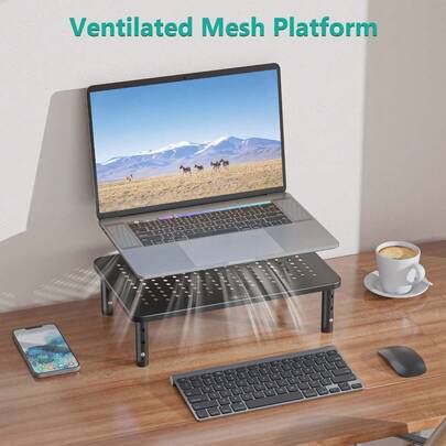 Desk Monitor Stand With Storage, Adjustable Height For Organized Workspace, Ideal For Home & Office