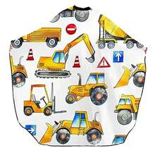 Professional Haircutting Cape, 2D Flat Design, Featuring Yellow Construction Vehicle Pattern. This High-Quality Printed Haircutting Cloth Is Made Of Durable Polyester Fabric, Easy To Clean, And Has Adjustable Fit. - Multicolor - View 13