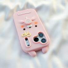 Ốp lưng điện thoại silicon hình thỏ xoay dễ thương thắt nơ, tương thích với iPhone 17/16 Pro/15/14 PM/13/12/11/XS Max/8 Plus/7/6S, cũng phù hợp với điện thoại Honor. - Hồng - Xem 3