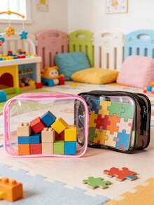1 Set (1 Set = 3 Piezas) Bolsas de almacenamiento con cremallera transparente, Bolsa de clasificación de rompecabezas para bebé, Bolsa de transporte de muñecas de algodón, Organizador de bloques de construcción, Fácil de limpiar (Solo bolsas, juguetes no incluidos) - Multicolor - Ver 2