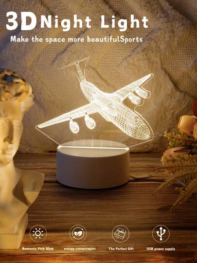 Đèn ngủ hình máy bay 3D sáng tạo, đèn tạo không khí lãng mạn, đèn ngủ hình máy bay chạy bằng USB, thích hợp để trang trí nhà cửa, phòng ngủ, đèn bàn trong nhà, quà sinh nhật hoặc tốt nghiệp lý tưởng cho bạn bè và bạn học, món quà hoàn hảo cho những người đam mê máy bay, cũng có thể được sử dụng như đèn ngủ cạnh giường.
