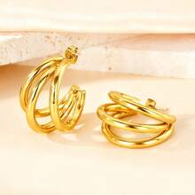 Hypoallergenic Stainless Steel Earrings | Combination Earrings, High-Quality Stainless Steel Women's Earrings, Non-Fading, Comfortable To Wear And Versatile, Minimalist And Elegant, Suitable For Daily Wear Or Parties, Fashion Women's Earrings, Jewelry Accessories, Exquisite Gift For Women - Gold - View 7