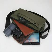 男士新款胸包，黑/灰/绿/蓝四色可选，经典图案，尼龙材质，时尚休闲多功能男士单肩包，多口袋多隔层，3D立体收纳，更便捷实用，适合学生、中小学生、校园生活、旅行、商务出行、日常通勤、购物、办公、约会、户外活动等场合。 - 彩色 - 查看 12