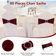 150 Pieces Spandex Stretch Chair Sashes Bows Elastic Chair Cover Bands Ties With Slider Wedding Party Reception Events Universal Ceremony Banquet Decorations (Gold) - Burgundy - View 5