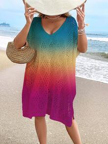 女士沙滩罩衫，时尚休闲镂空印花泳衣罩衫（不含泳衣） - 彩色 - 查看 3