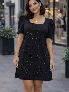 Vestido de algodón de mujer dama verano casual con brillos y bolsas amplio - Negro - Ver 3