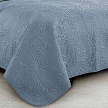 Austin Oversized Bedspread Set 3-Piece Ultrasonic Quilted Soft Lightweight Microfiber Coverlet For All Season - 灰藍色 - 查看 6