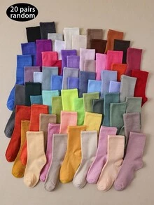 20 Pairs Assorted Women Colorful Mid-Calf Socks, Moisture-Wicking Soft Versatile Tall Socks, Best Socks - Multicolor - View 6