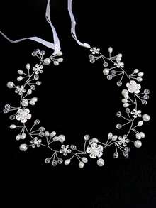 1/2pcs White Floral Wreath 3-Flower Crystal Headband Hair Accessory For Girls, Suitable For Wedding Dress, Formal Gown, Multi-Functional Decorative Headpiece - Multicolor - View 9