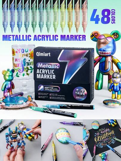 Bộ bút dạ acrylic kim loại hai đầu và một đầu Blueberry mới, lớp phủ kim loại với màu mực sống động, hệ thống mực chảy trực tiếp mượt mà, ngòi nylon mềm dung tích lớn với độ dày có thể điều chỉnh, độ phủ màu tuyệt vời cho việc chồng lớp, thích hợp cho mô hình, vẽ tranh, viết, đánh dấu, DIY, thủy tinh, gốm sứ, nhựa, gỗ, đá, vải, giấy.